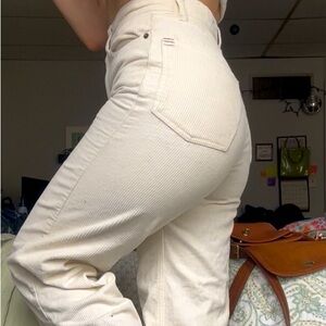 Beige Nordstrom straight leg pants with a curvy waist
